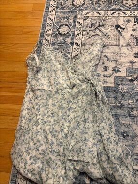 Altrd state Floral Wrap Maxi Dress in Soft Blue and Cream